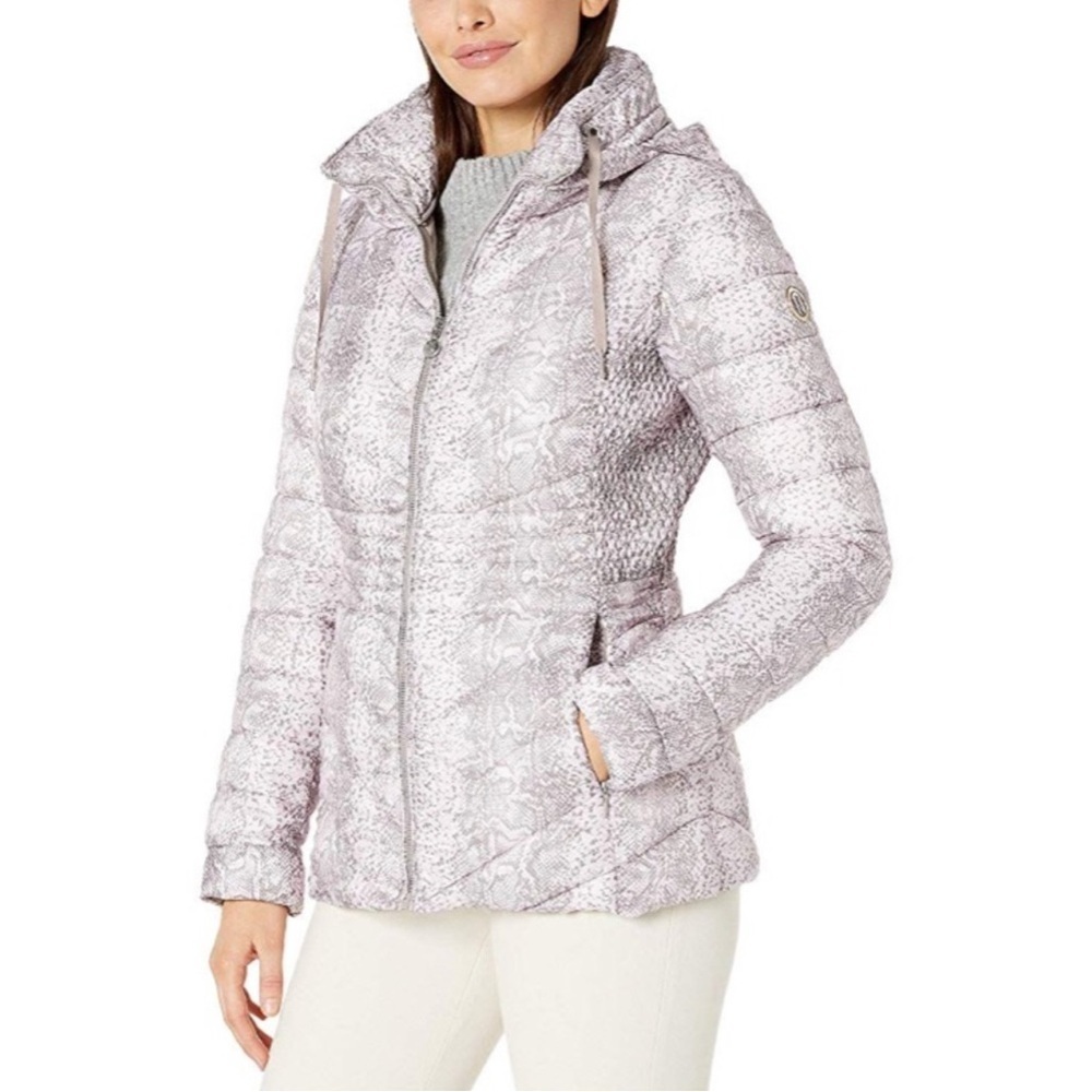 Bernardo Women’s Gray And White Snake Print Packable Puffer Jacket Coat XS - Picture 2 of 15
